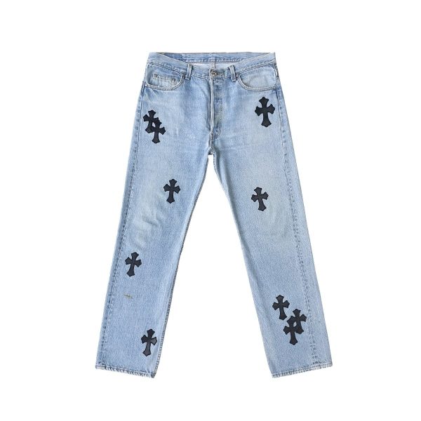 Jeans Con Toppa a Croce Nera Chrome Hearts